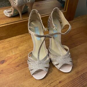 Betsey Johnson Gold Heels with Sparkling Accents